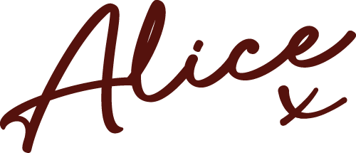 The word 'Alice' written in cursive, dark red font.