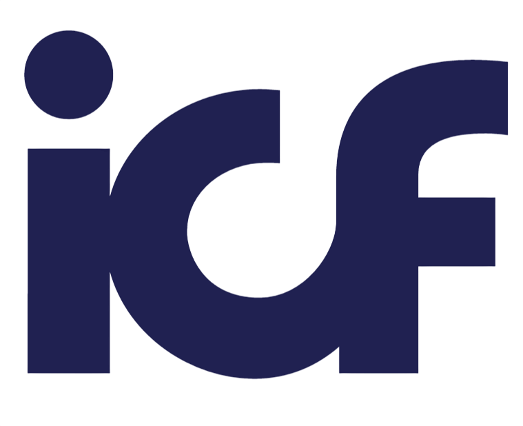 Logo of ICF (International Coaching Federation) with the letters 'icf' in lowercase with a dark blue color.