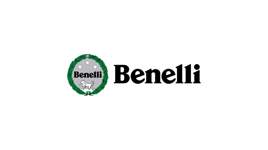Benelli logo featuring a green laurel wreath, a white star, a lion, and the text 'Benelli' in bold black letters.