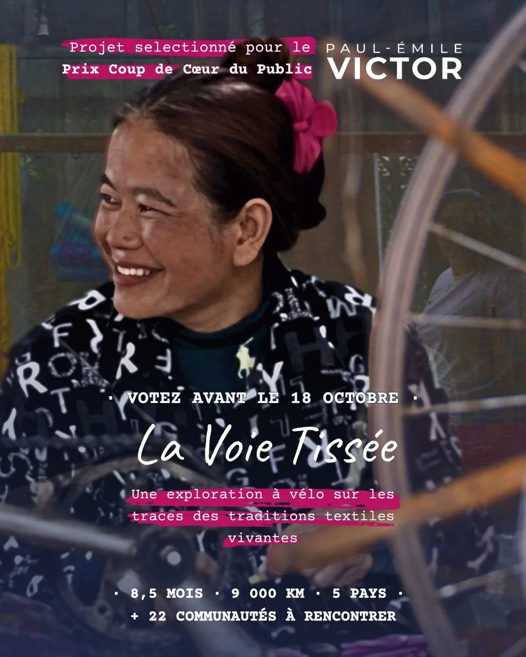 10 secondes pour m'aider &agrave; r&eacute;aliser mes r&ecirc;ves ! 🗳️✨ (English below)

👉 Votez avant le 18 octobre (Lien dans ma bio !)

La Voie Tiss&eacute;e, c'est :

🚴&zwj;♀️ Une aventure !
9 000 km &agrave; v&eacute;lo en solo &agrave; trave