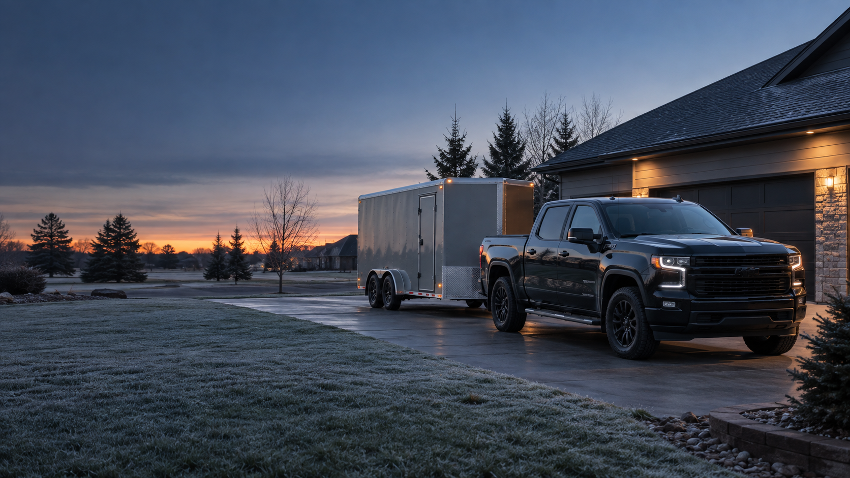 Work truck and enclosed trailer ready for property service