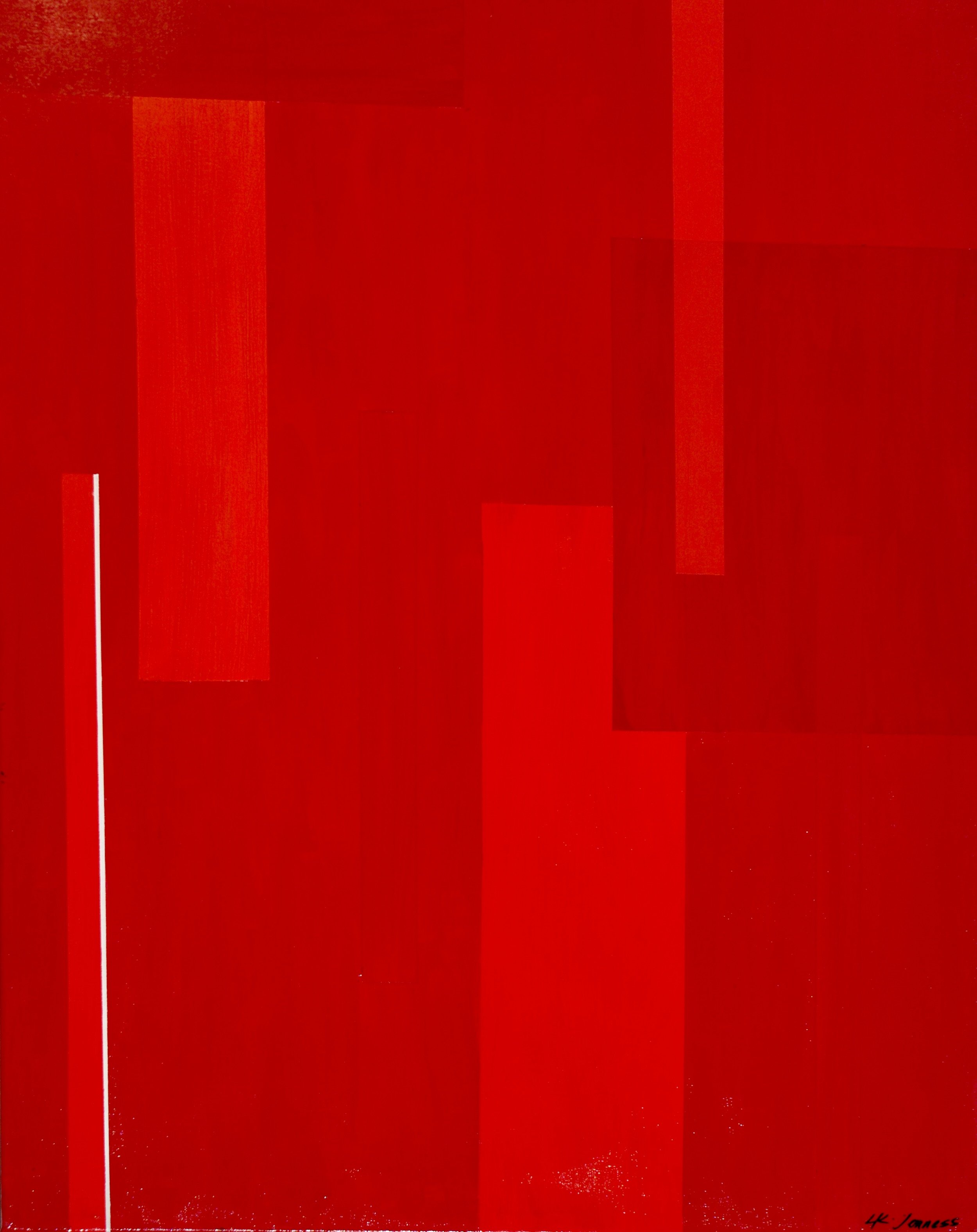 Red abstract digital artwork with geometric shapes and varying shades of red.