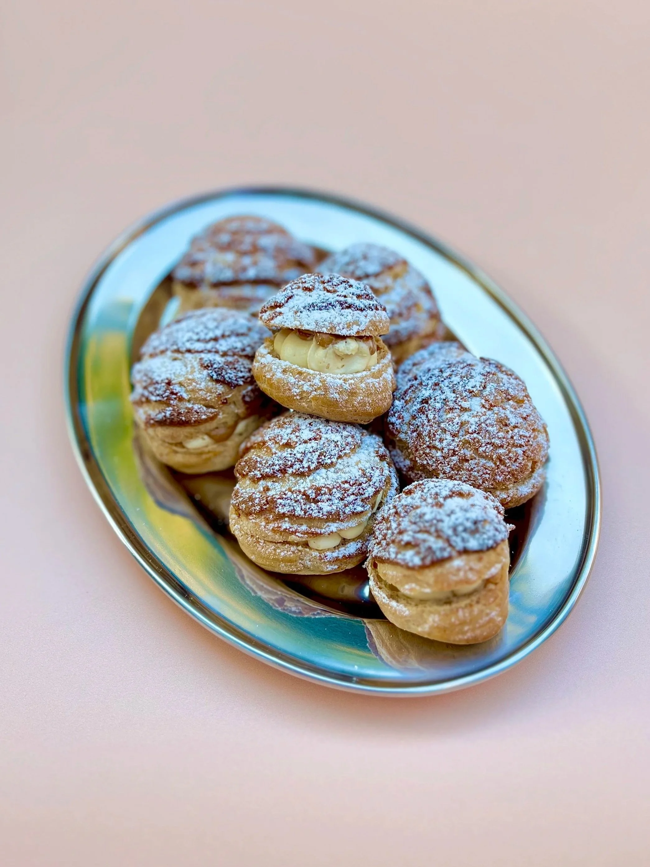 Malted milk and biscoff choux buns