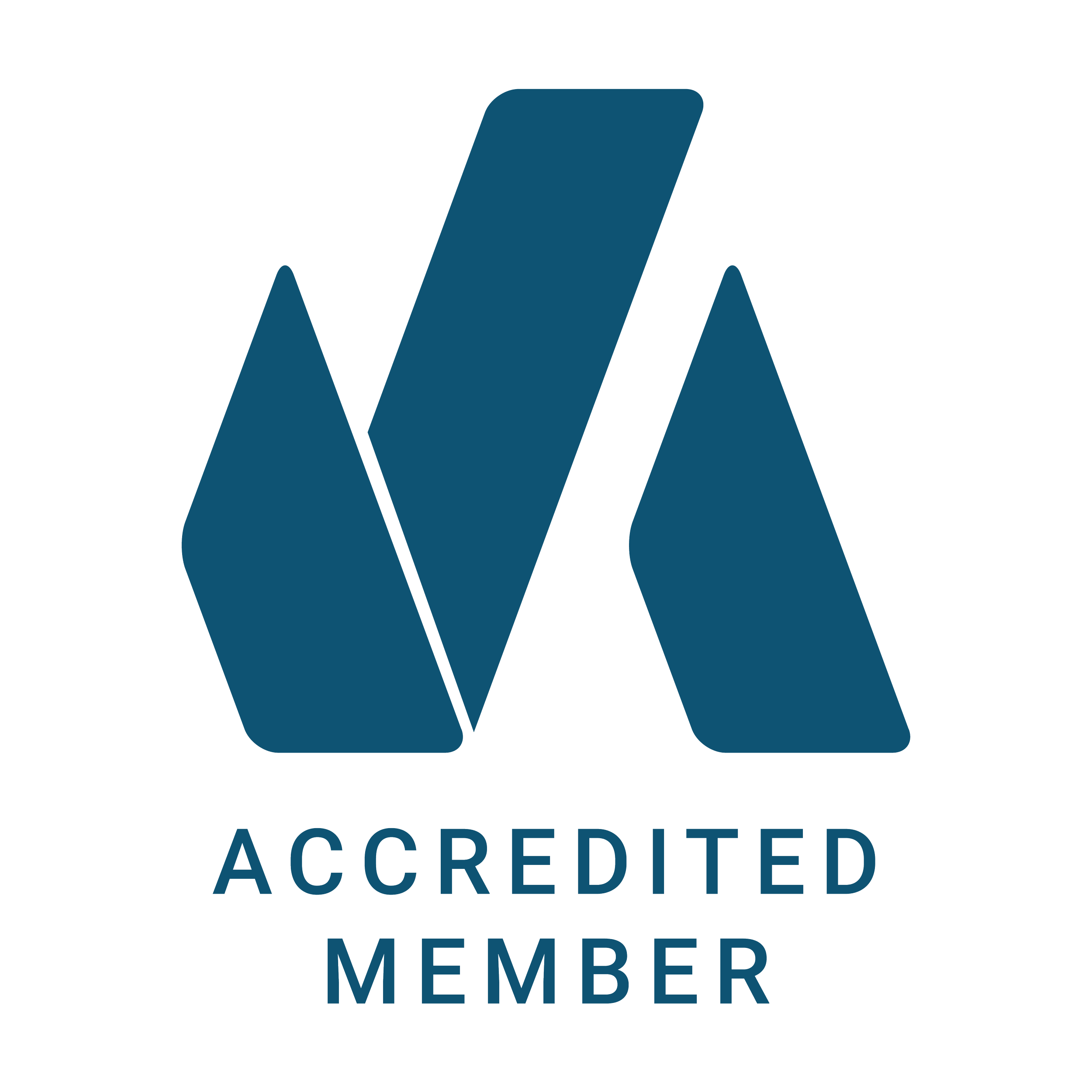 A logo with a dark blue upward arrow and the words 'Accredited Member' underneath.