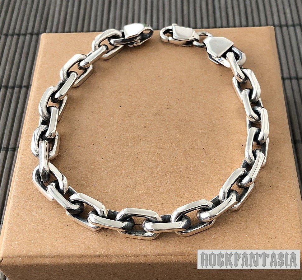 Anchor solid 925 sterling silver bracelet chain mens lobster clasp gift