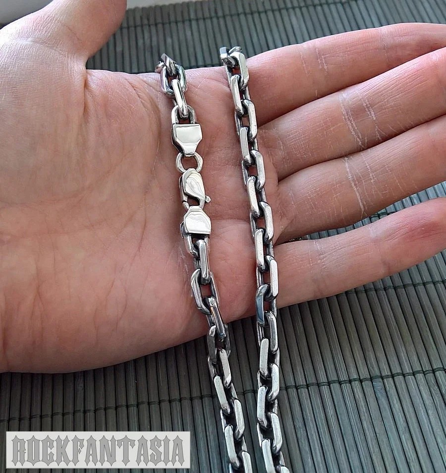 Anchor chain solid 925 sterling silver necklace mens heavy wide black oxidized