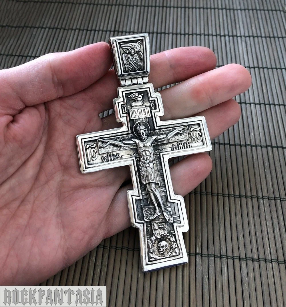 Big and Heavy Christian Orthodox Crucifix Jesus Cross  925 sterling silver pendant men