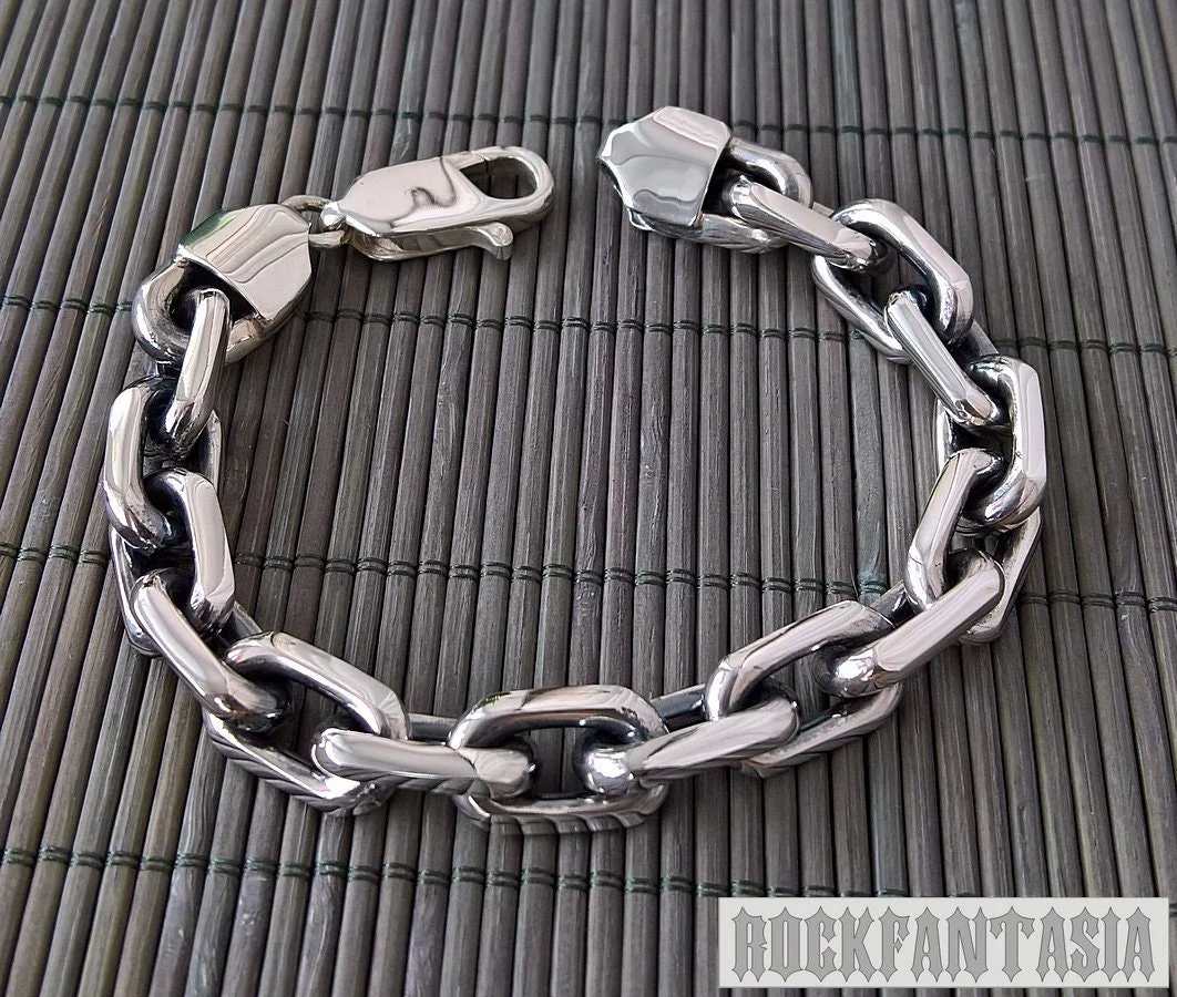 Anchor heavy wide solid 925 sterling silver bracelet chain mens lobster clasp gift
