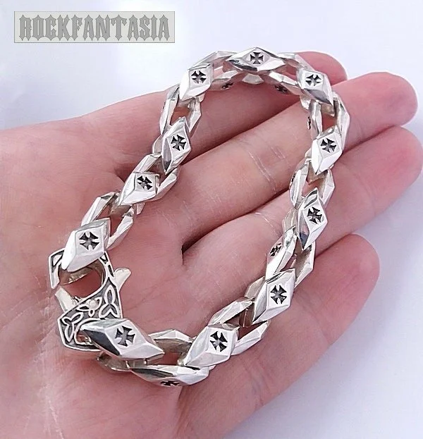 Cross maltese iron men bracelet 925 sterling silver chain biker cube box