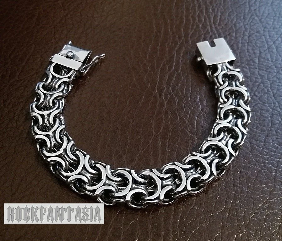 Byzantine bracelet solid sterling silver man mens woven wide chain handmade