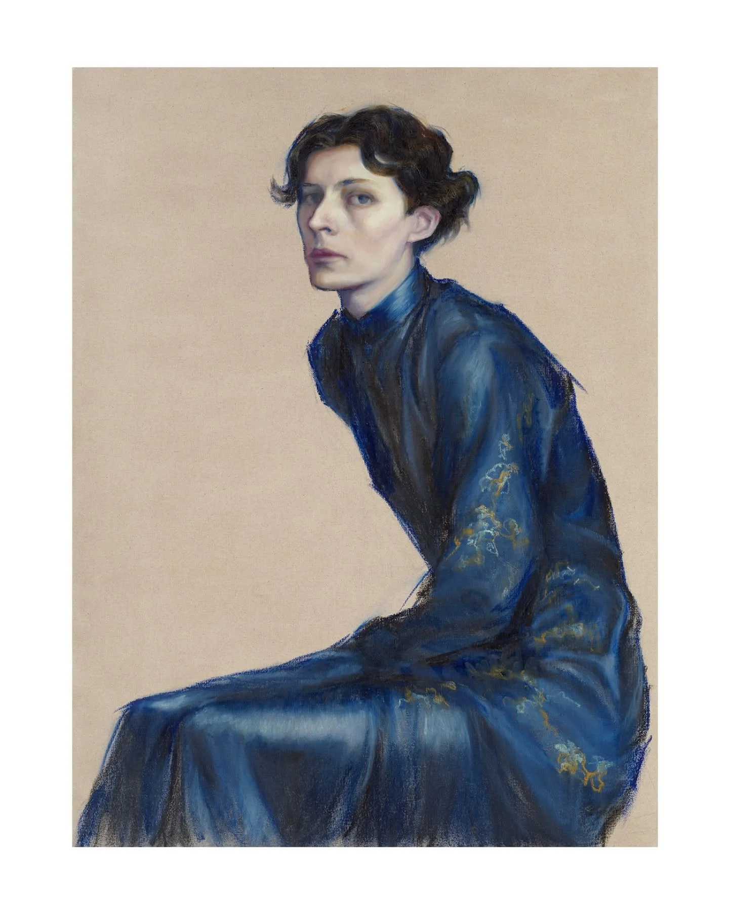 Take a deep breath 
Deep with full lungs
Now hold it
What do you feel? 
Your brain knows that you are just about to breathe out, to exhale
And it is waiting for this moment

This moment I wanted to put into my painting.

A Figure in a Blue Kimono -  