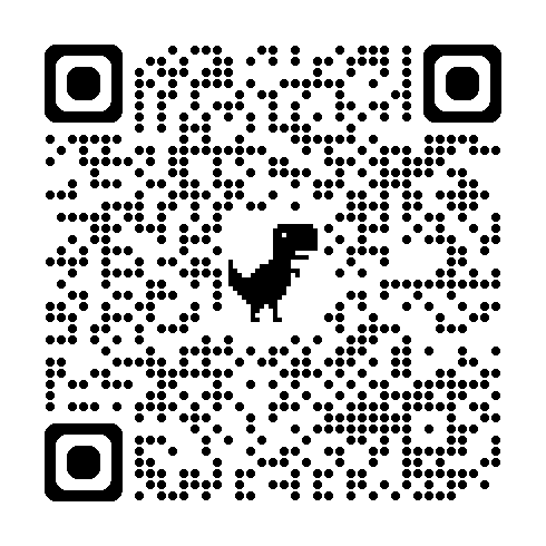 A QR code containing a black dinosaur icon in the center.