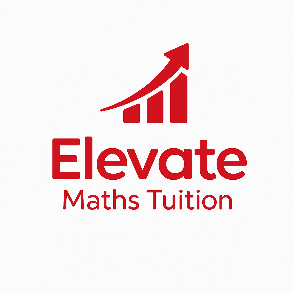 A logo with a red upward trending arrow and bar graph, with the text 'Elevate Maths Tuition' in red.