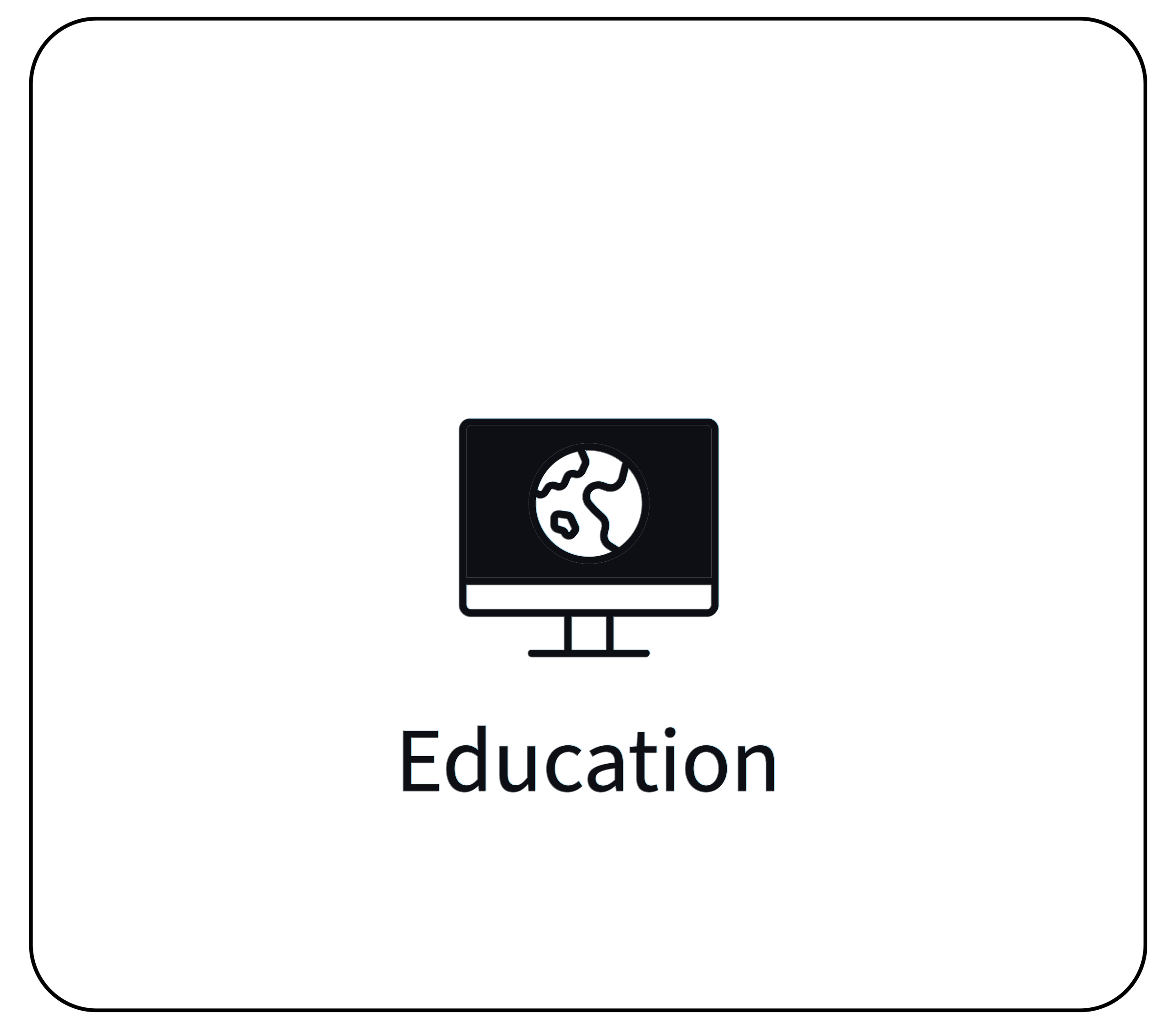 Digital illustration of a computer monitor with a globe on the screen, labeled as 'Education'.