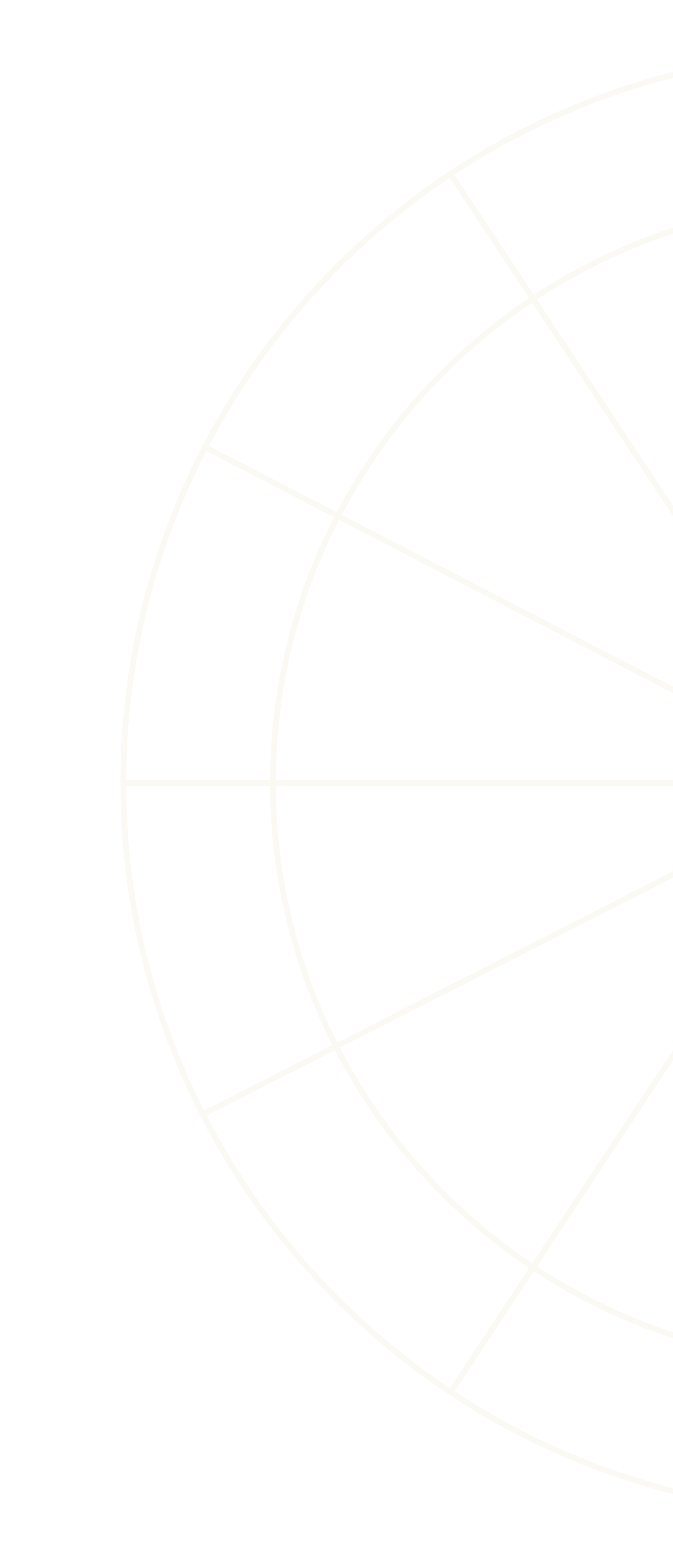 Technical drawing of a spherical object with intersecting lines and segments on a black background.