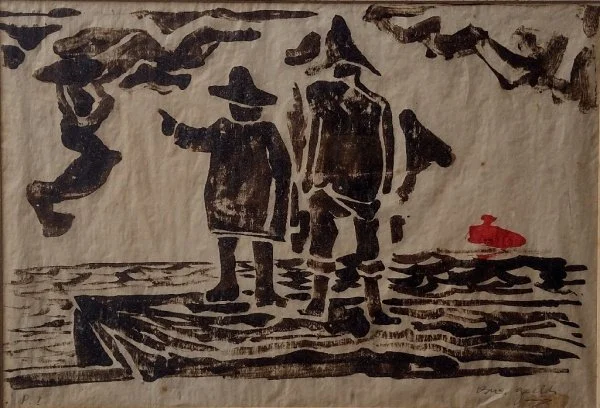 Oswaldo Goeldi - Pescadores - Xilogravura a cores
