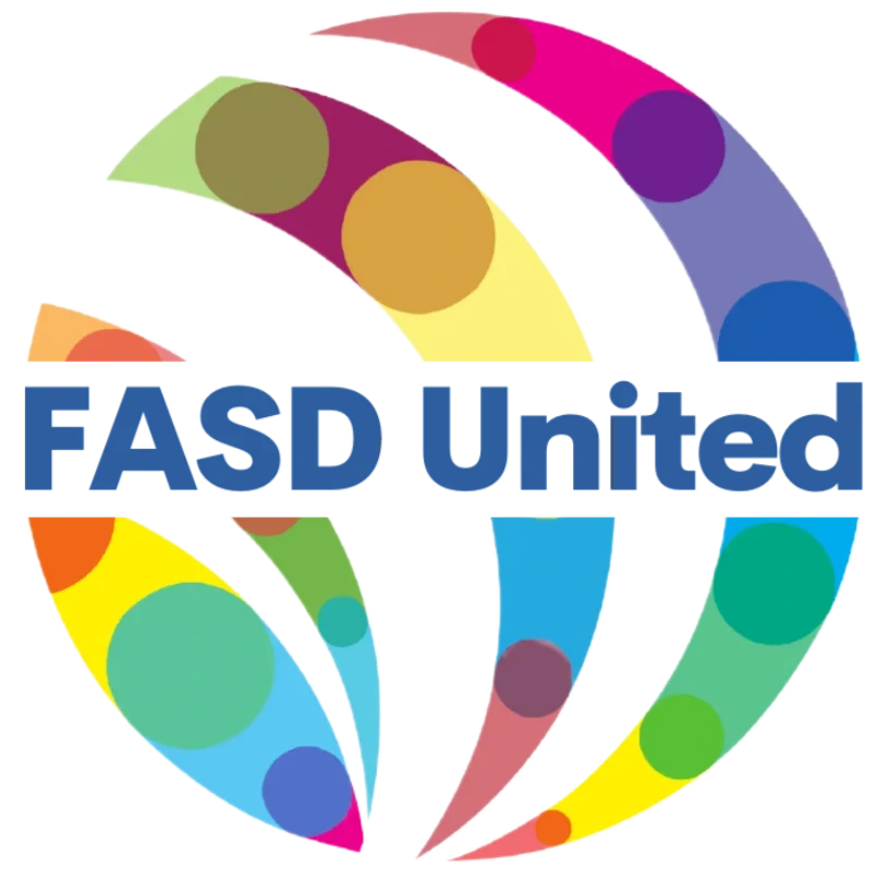 Colorful abstract globe with the text "FASD United" in the center.