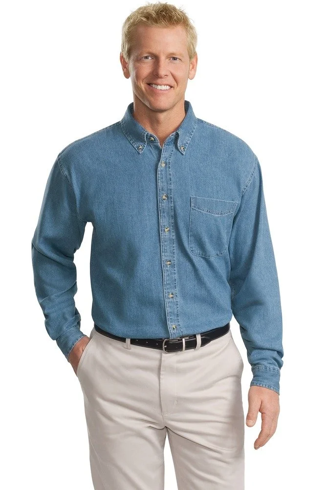 11674-port-authority-tls600-tall-long-sleeve-denim-shirt-front-faded-blue.jpg
