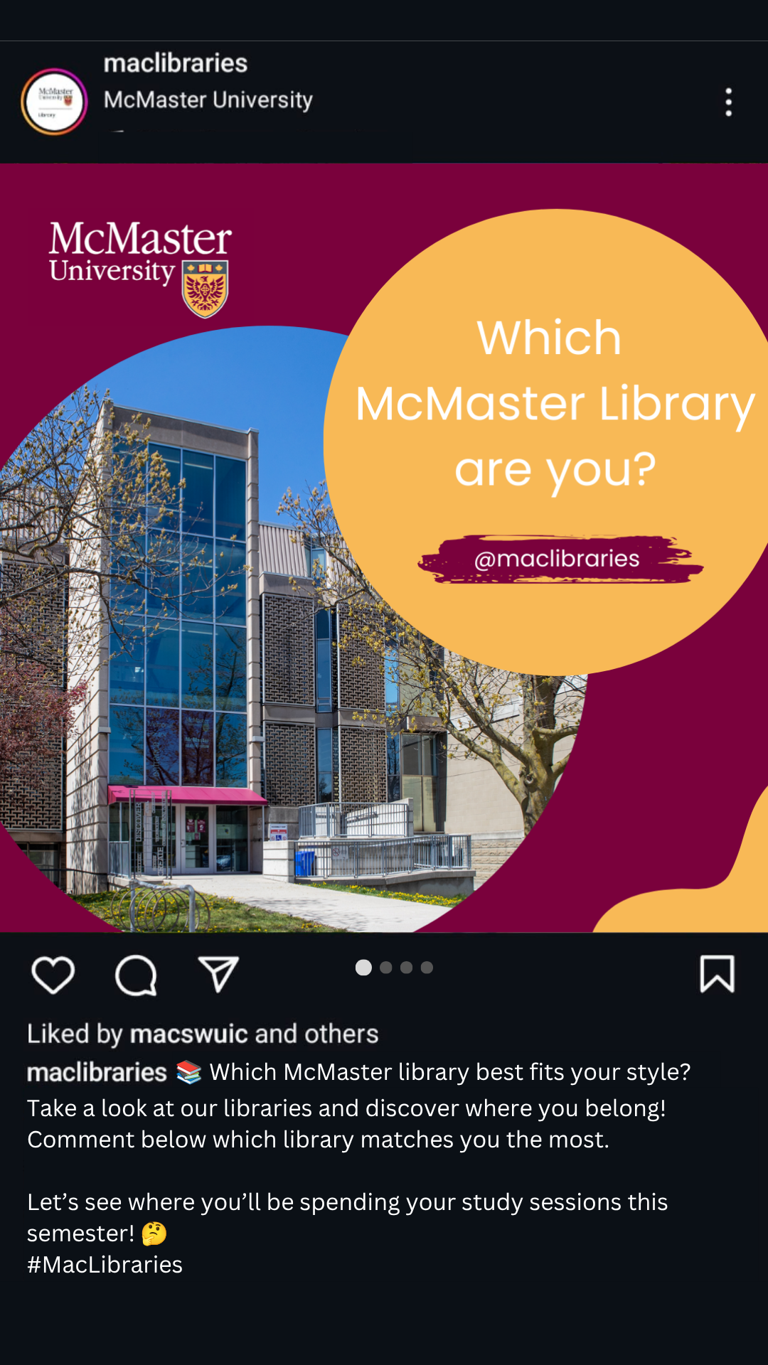 📚Which McMaster library best fits your style Take a look at our libraries and discover where you belong! Comment below which library matches you the most. Let’s see where you’ll be spending your .png