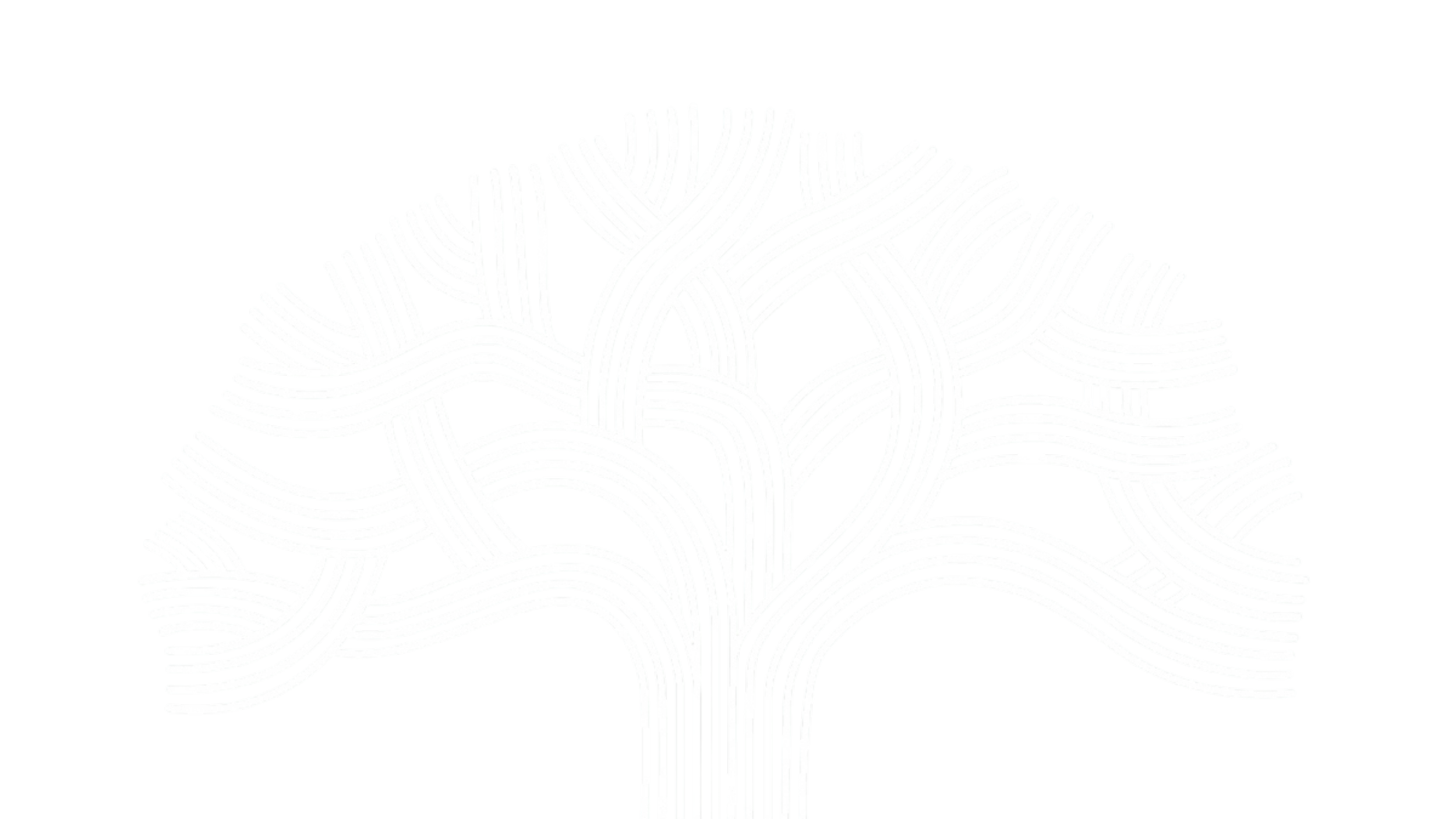 Black background with a white, abstract, line art style tree design.