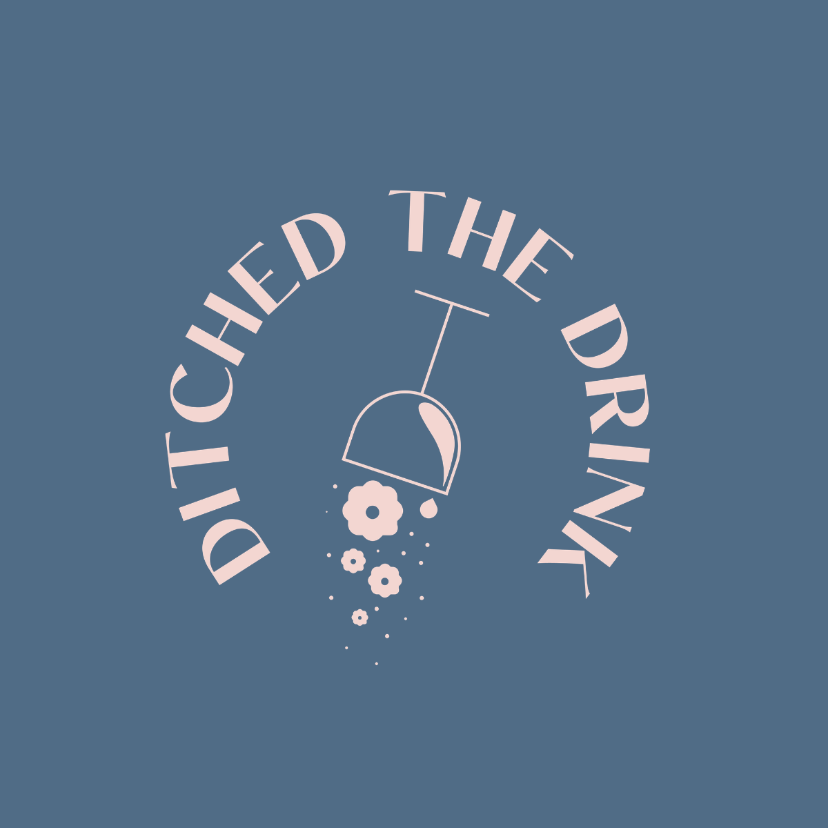 A graphic design with a showerhead in the center, spraying water and bubbles, surrounded by the text "DITCHED THE DRINK" in a circular pattern.
