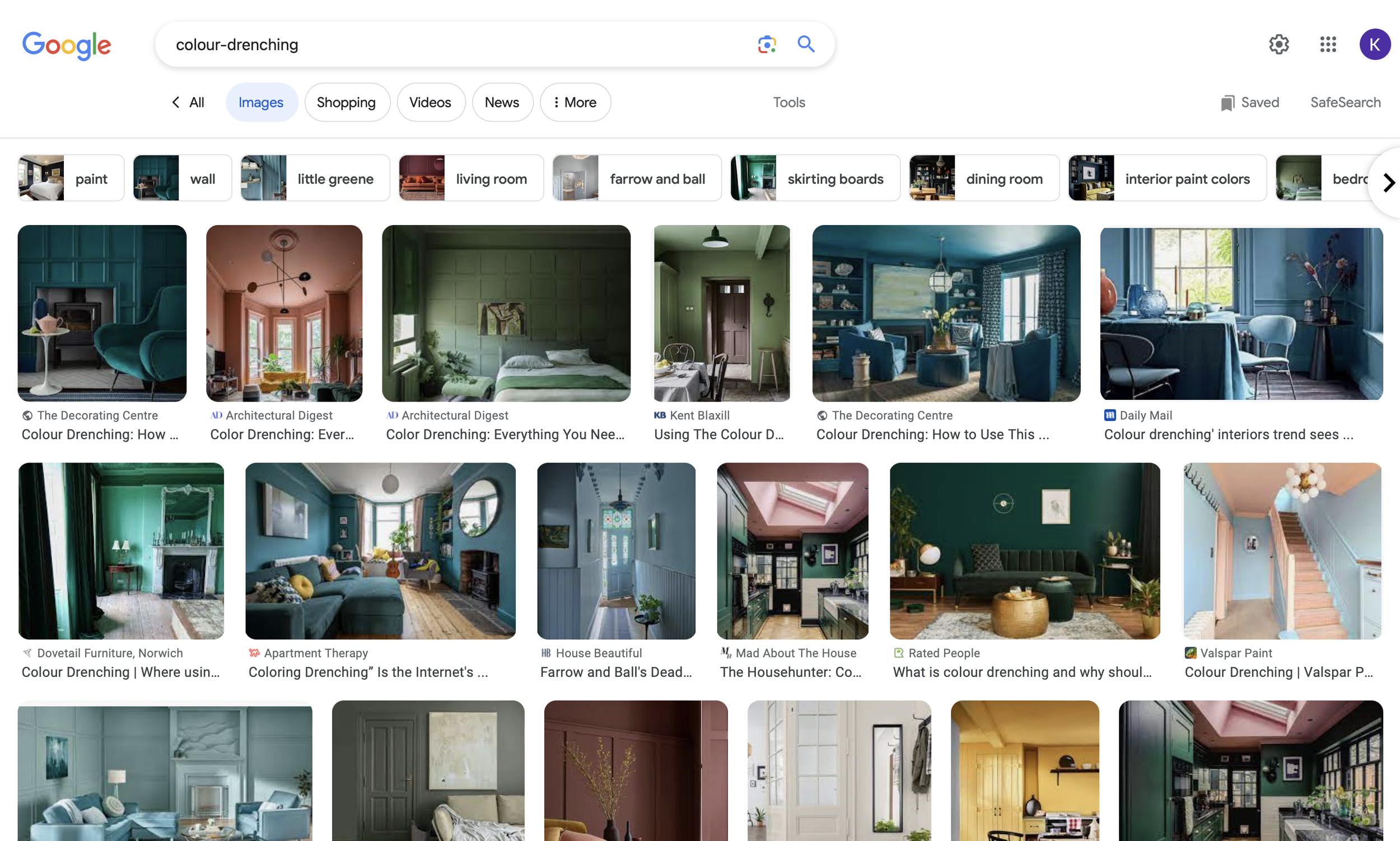 Interior-designed rooms in a single colour.