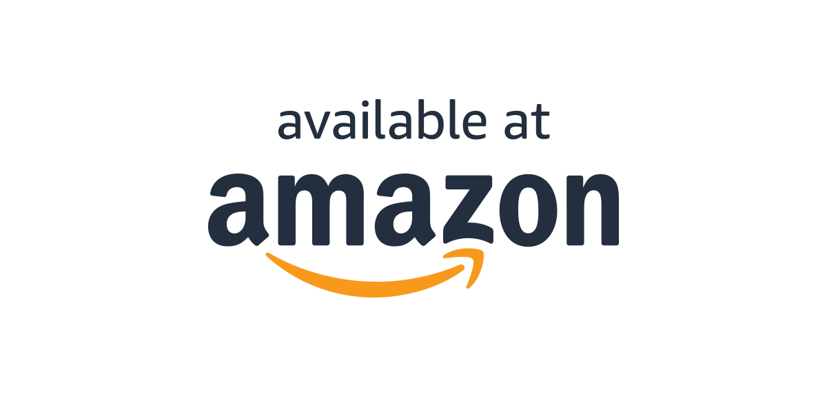 Amazon logo with the text 'available at amazon' and an orange arrow underneath