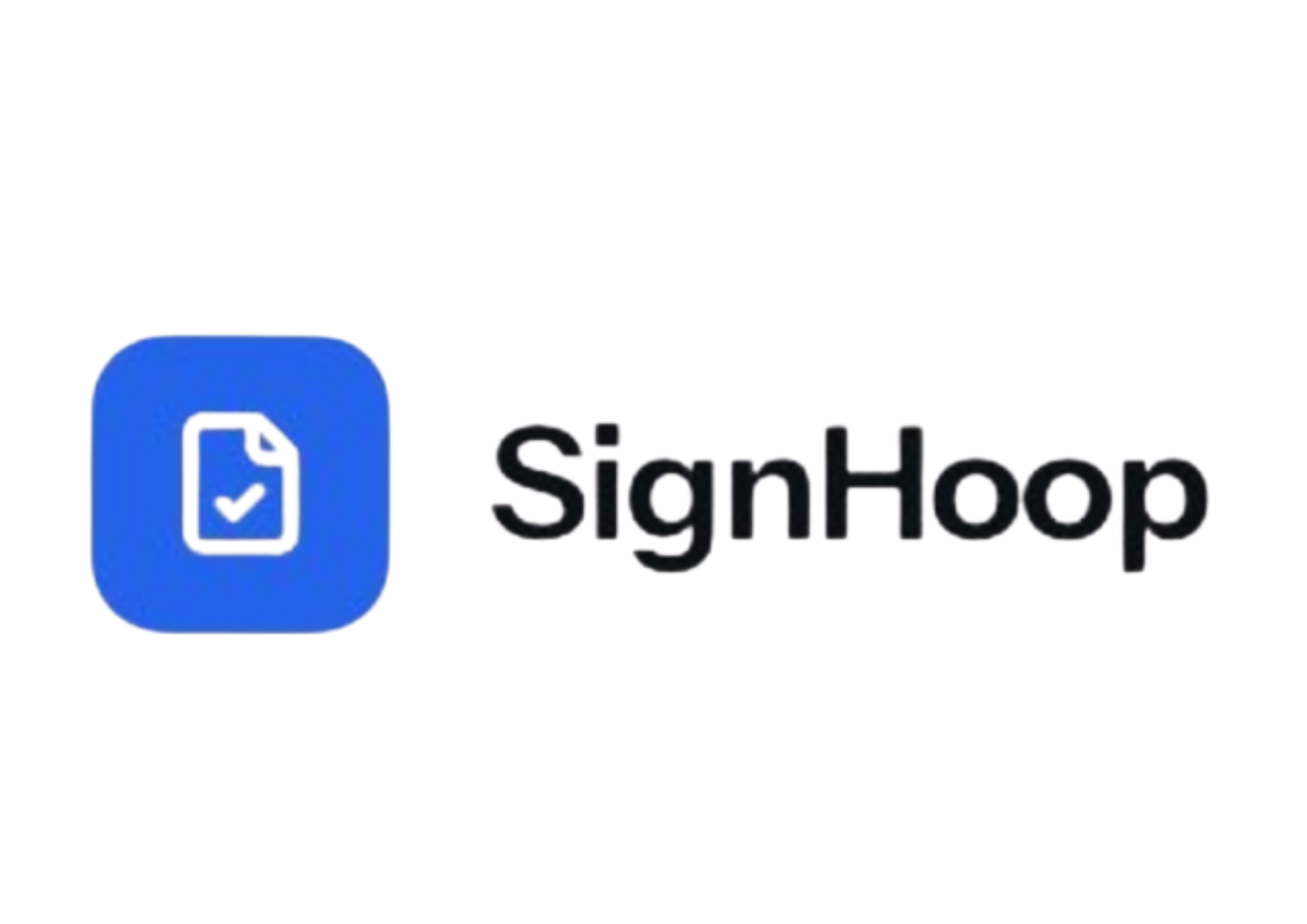 Logo for SignHoop with a blue icon of a document with a check mark and the words SignHoop written beside it.
