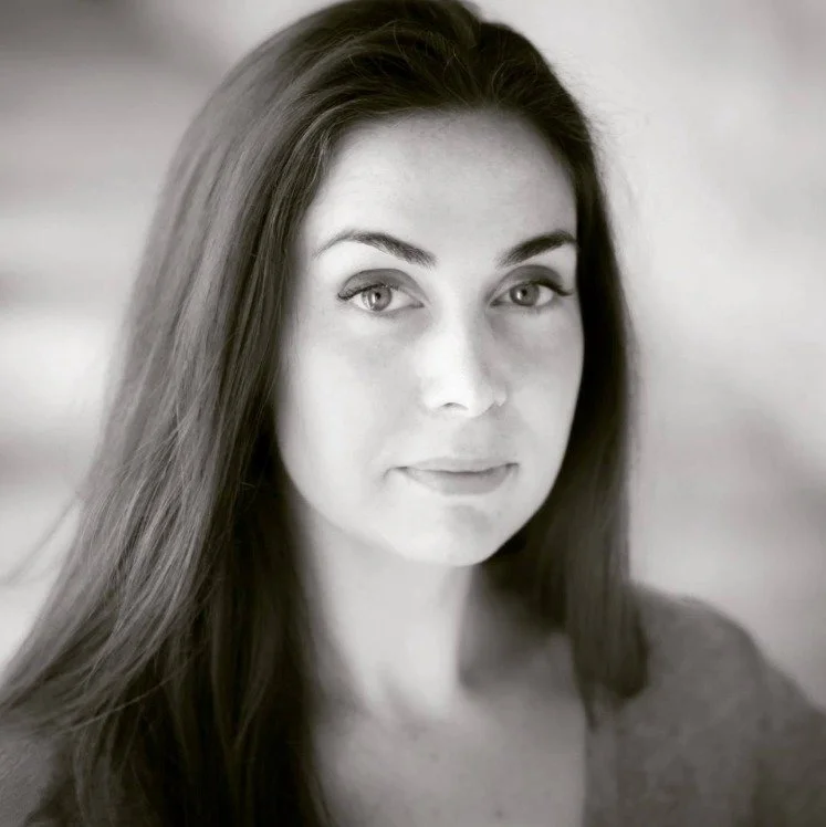 Black-and-white close-up portrait of interior designer Sarah Berry