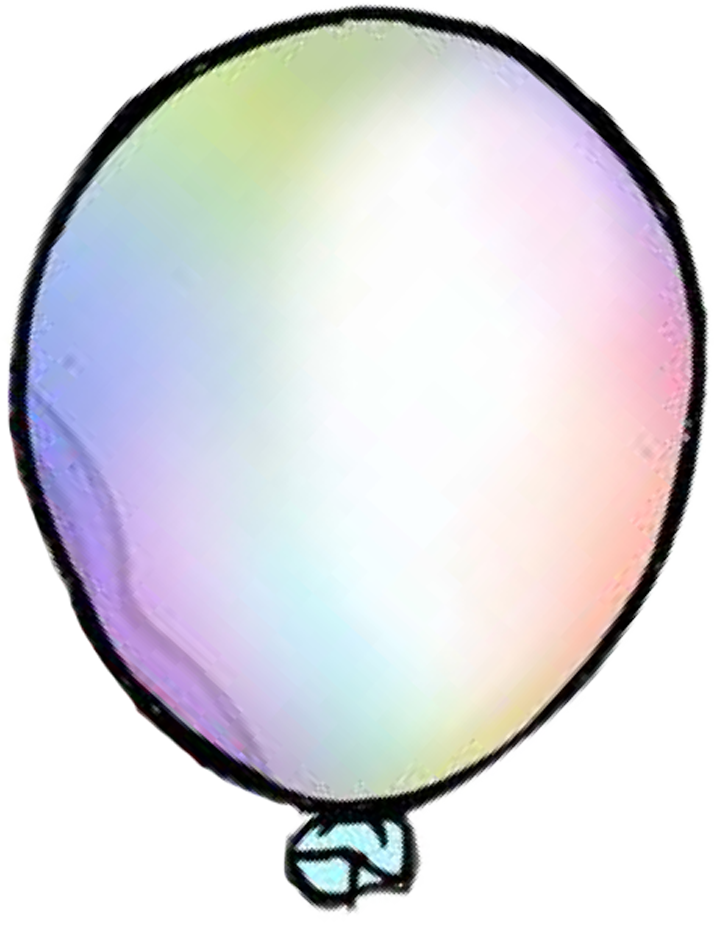 A multicolored helium balloon with a tied knot at the bottom, featuring iridescent pastel shades.