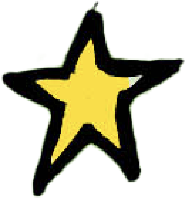 Yellow star with a black outline on a white background.