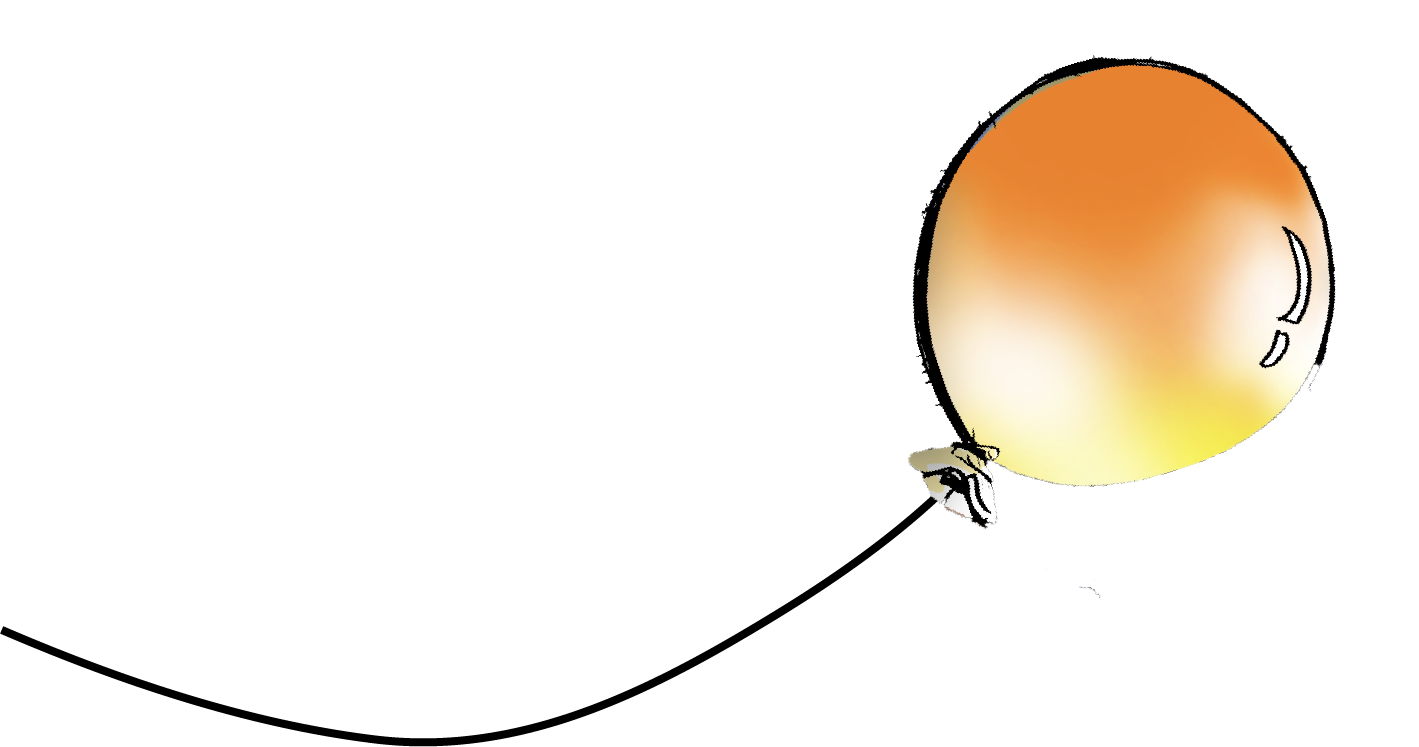Colorful balloon with a string attached, floating against a white background.
