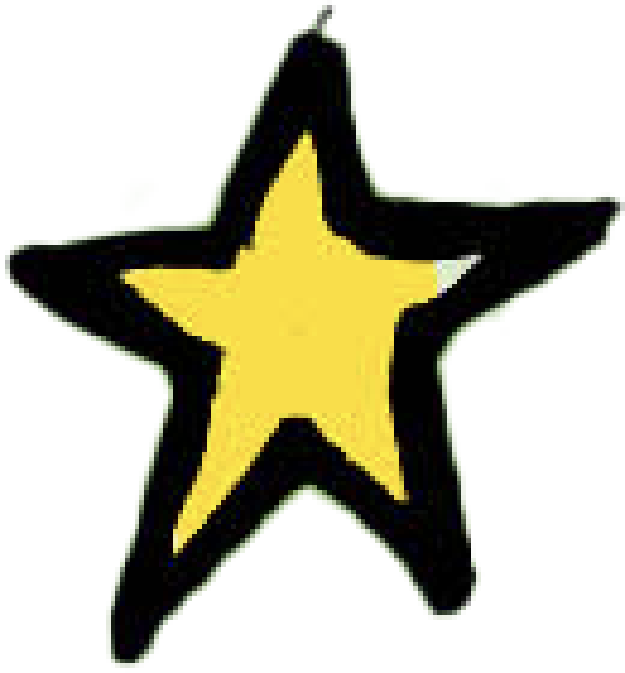 A yellow star with a black outline on a white background.