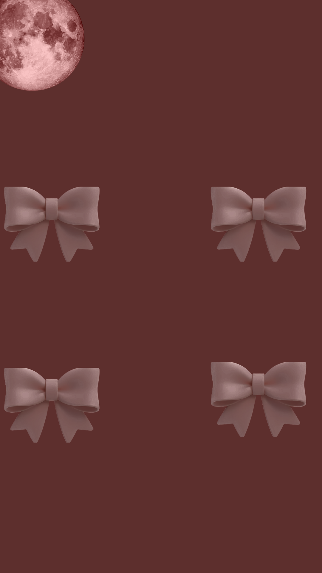 Pattern of pink bows on a dark reddish-brown background with a pink full moon in the upper left corner.