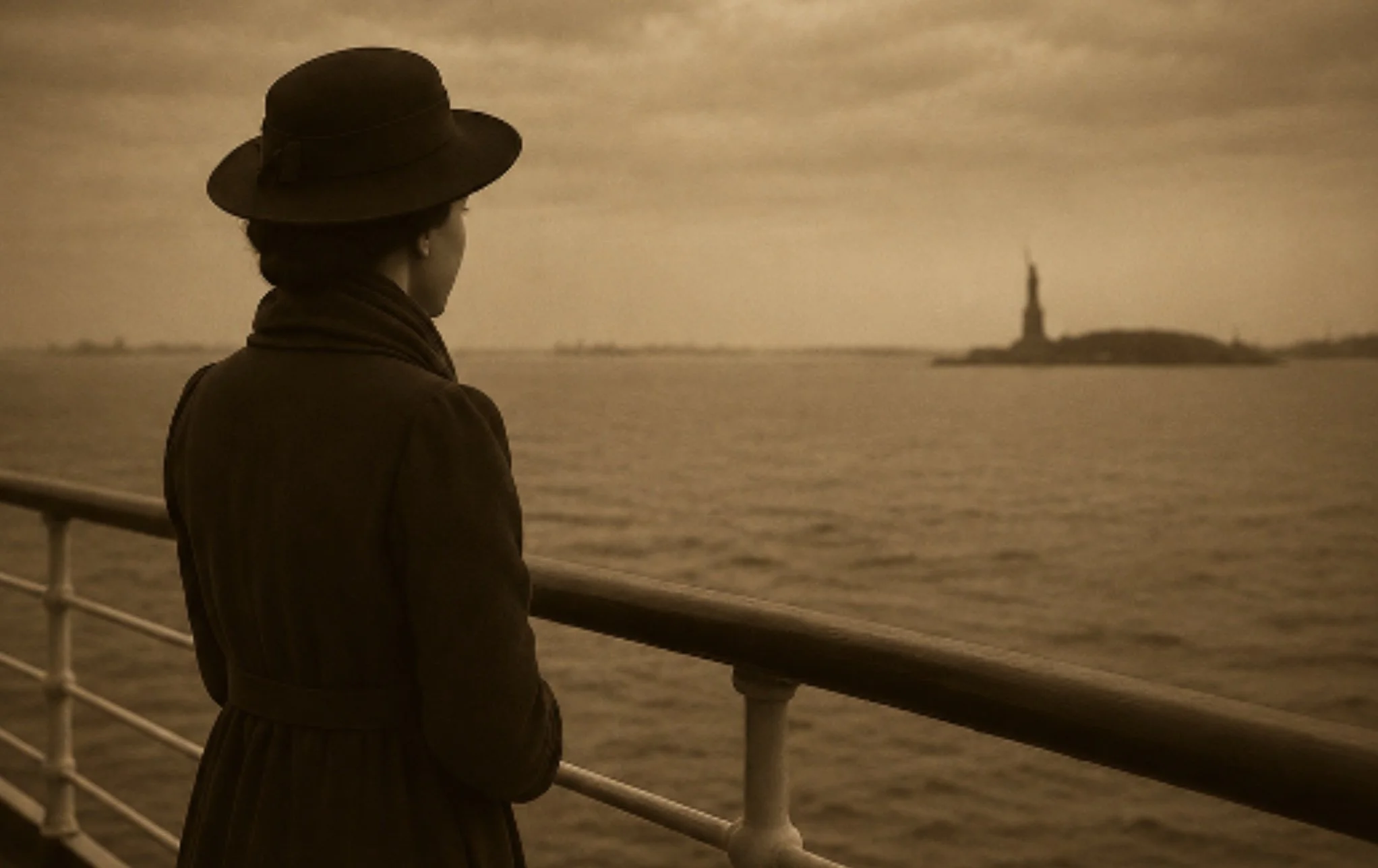 Marthe Hartmann aboard an Atlantic liner approaching New York in 1916.
