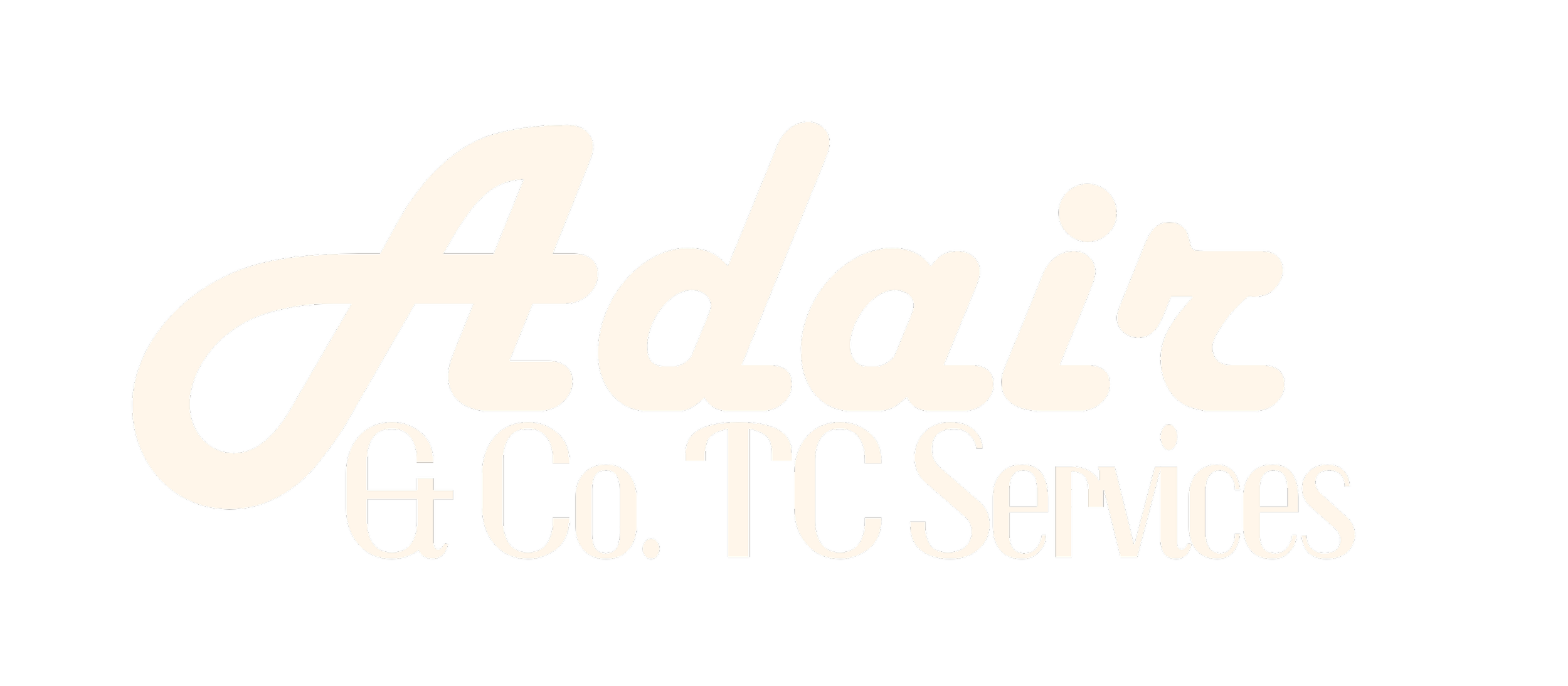 Logo of Adair & Co. T.C. Services in white script and serif fonts on a black background.