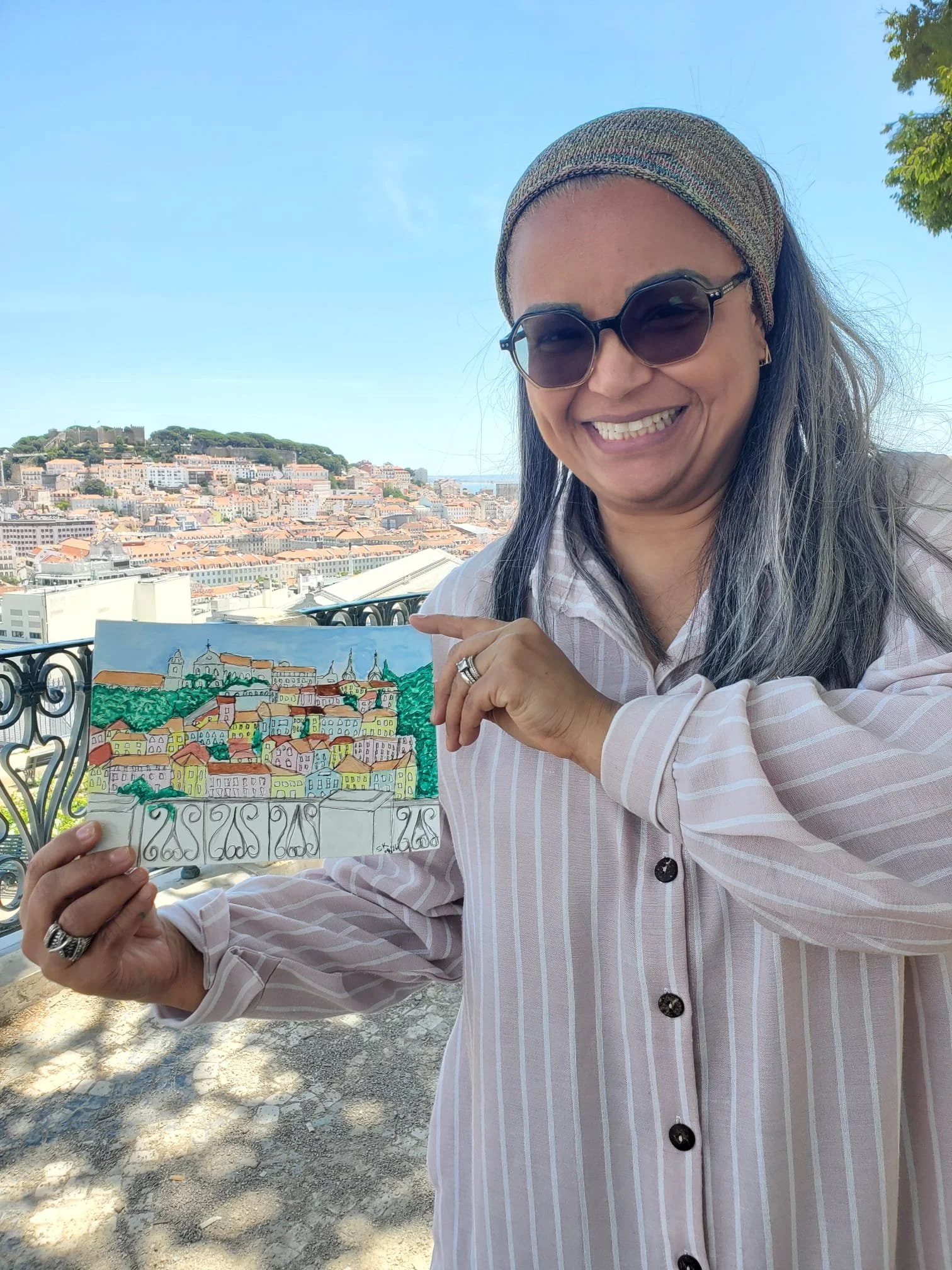 Watercolour and ink sketch of Lisbon created during an urban sketching workshop