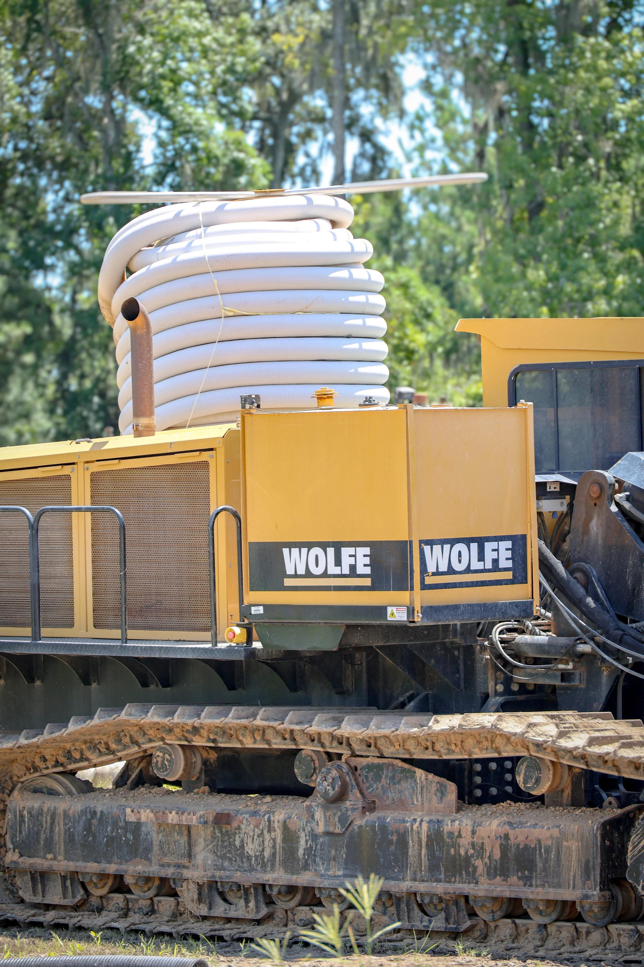 Close-up of a yellow construction vehicle with (Deepwater Dewatering machine -Hollywood, SC)