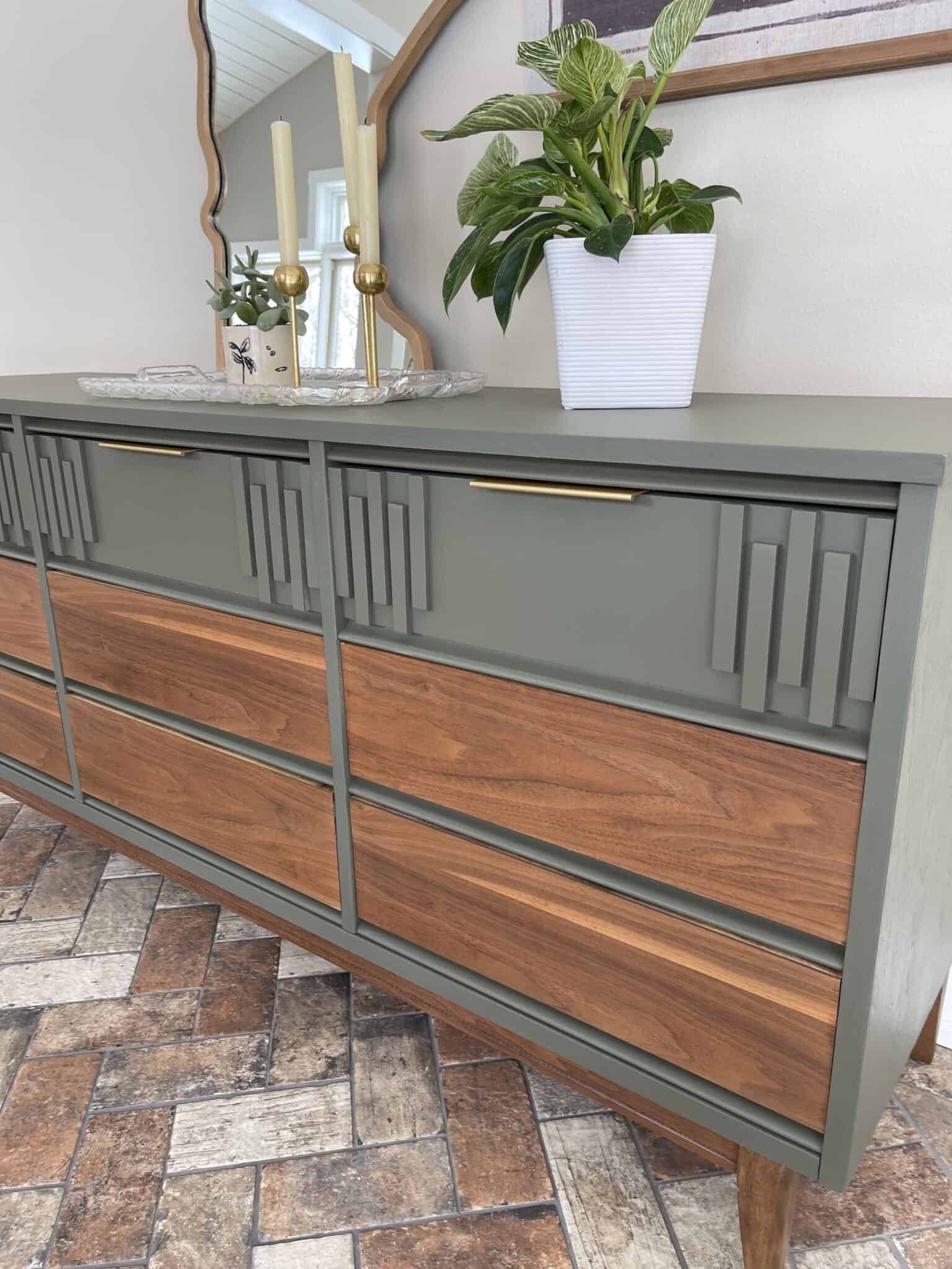Vintage Sage Green and Wood Dresser