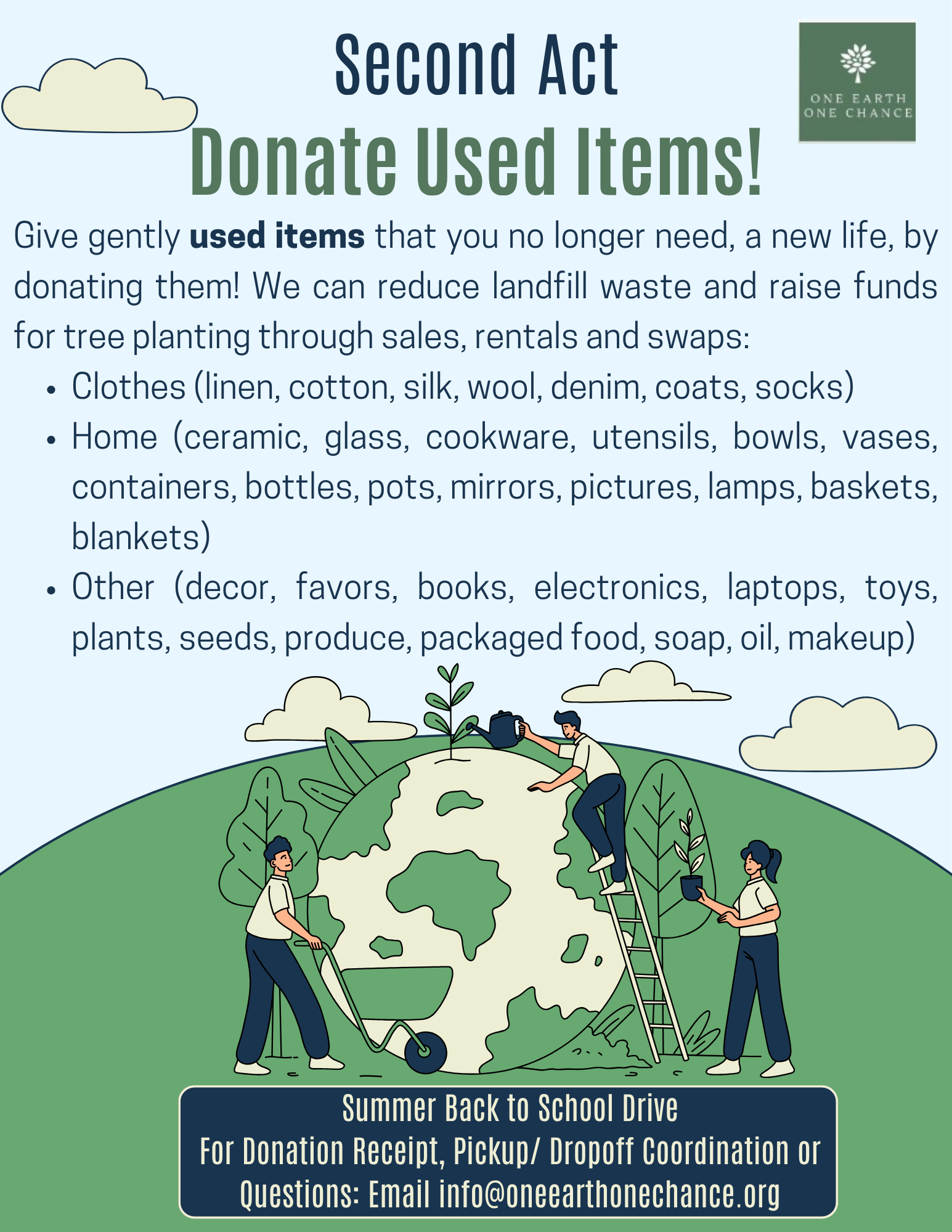 Second Act: Donate Used Items - Summer Back to School Drive