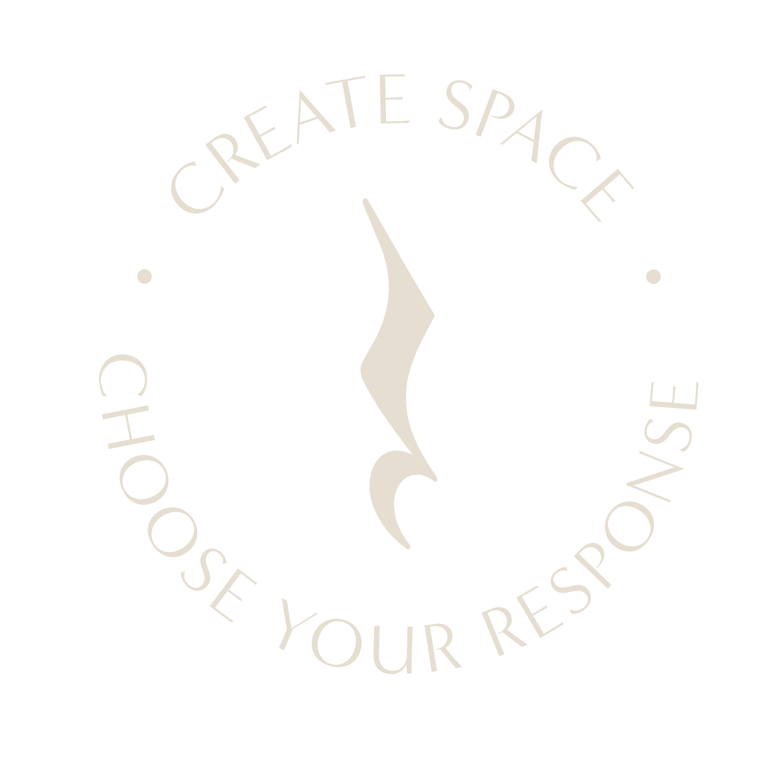 A musical rest symbol with text around the perimeter reading "Create Space. Choose Your Response."
