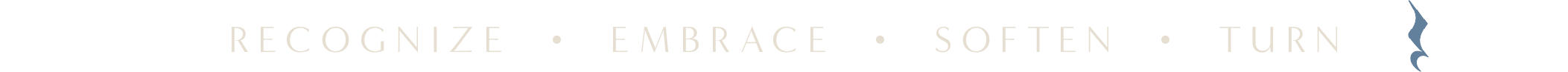 Close-up of a motivational quote on a black background with white text: 'RECOGNIZE · EMBRACE · SOFTEN · TURN'.