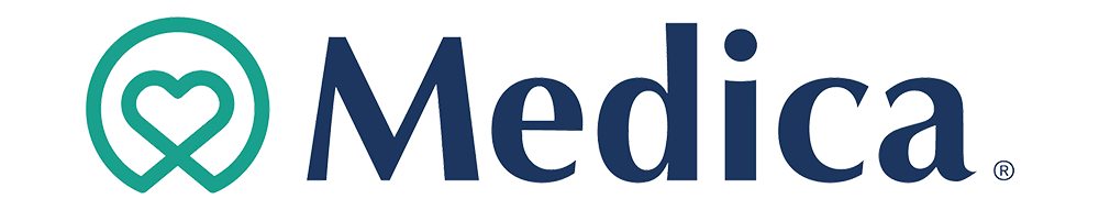 Medica logo with a stylized heart and stethoscope icon