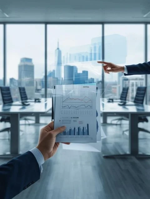 Professionnels analysant des données commerciales lors d’une réunion