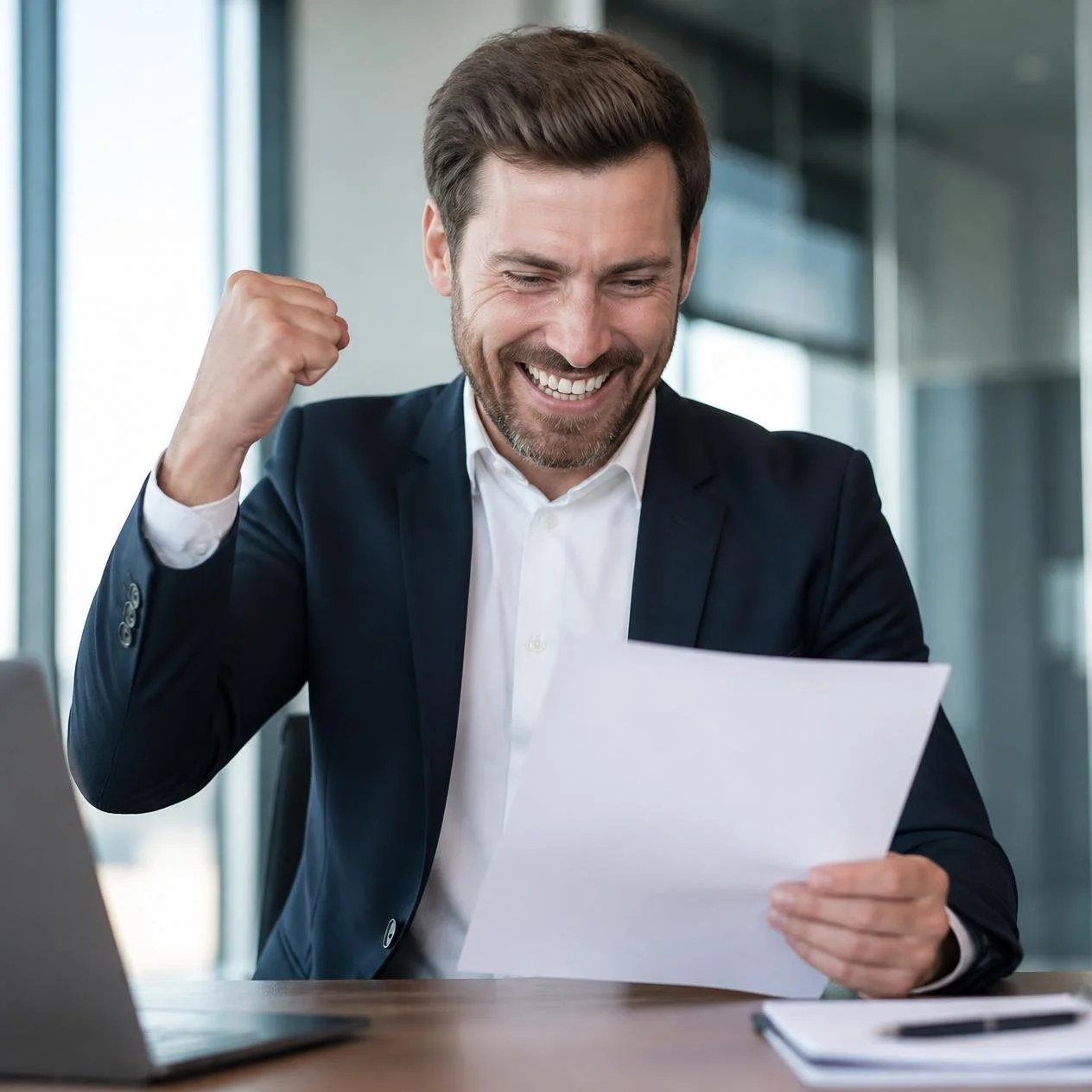 Dirigeant satisfait après avoir atteint ses objectifs commerciaux