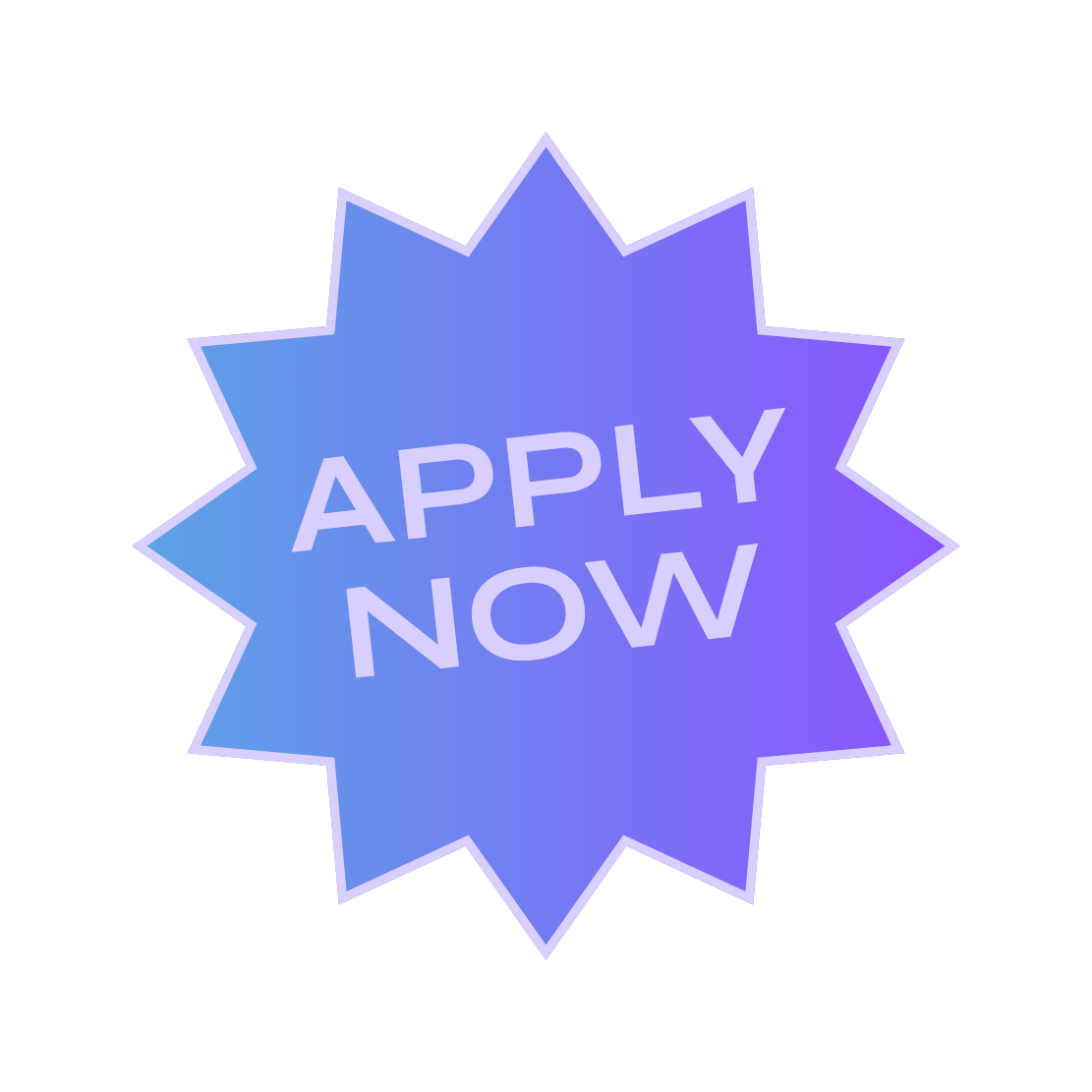 Blue starburst graphic with the words 'APPLY NOW' in uppercase letters