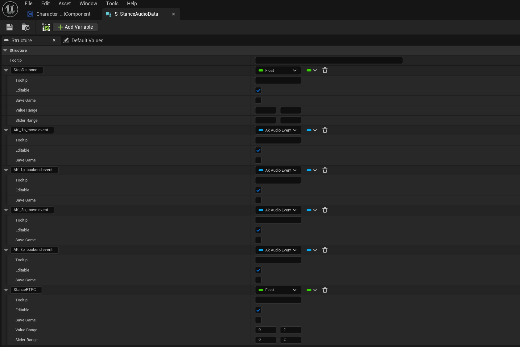 Struct parameters