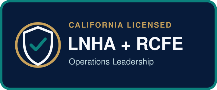 California licensed nursing home and residential care facility administrator credential.