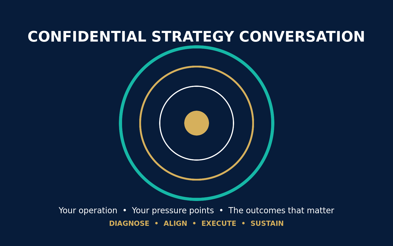 Operations 360 confidential strategy conversation framework: diagnose, align, execute, and sustain.