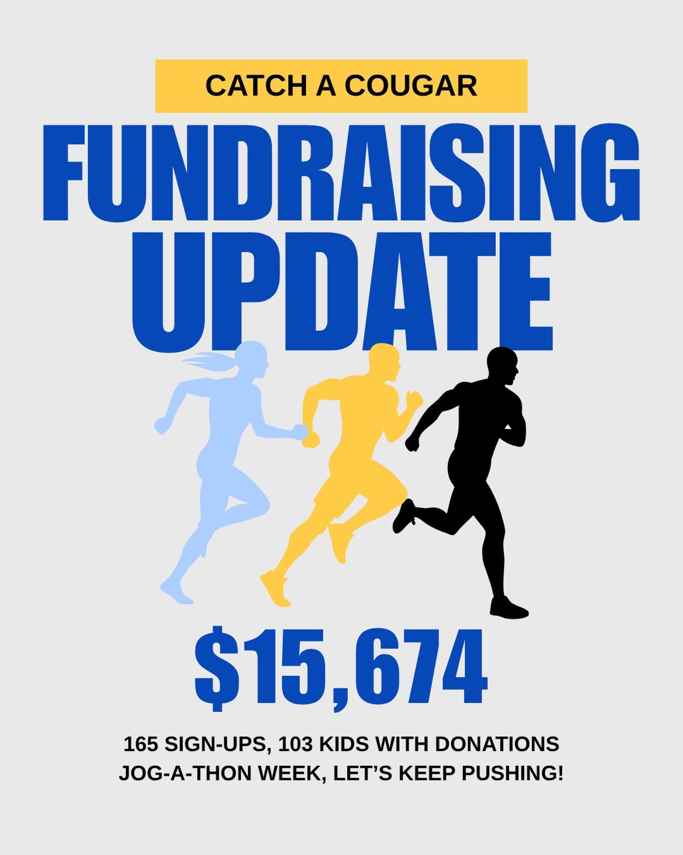 Our Jog-A-Thon is this week! Let&rsquo;s push through this week and see how much we can raise. All these funds help us put resources back into the school and we can&rsquo;t do it without you!